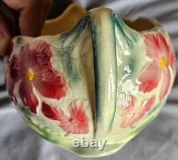 Ceramic barbotine jardiniere Saint Clement in Art Nouveau style with floral design