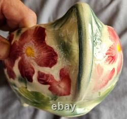 Ceramic barbotine jardiniere Saint Clement in Art Nouveau style with floral design