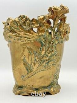 Charles Louchet Paris R.c. Peyre Vase Bronze Art Nouveau In Mucha Style