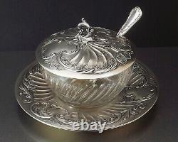 Christofle Gallia Confiturier Style Louis XV Metal Silver And Crystal Around 1900