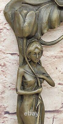 Classic Style Art Nouveau Bronze Sculpture Woman and Tulip by Milo Art Nr