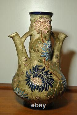 Czechoslovakian Ceramic Faience Enamelled Art Nouveau Style Amphora Vase