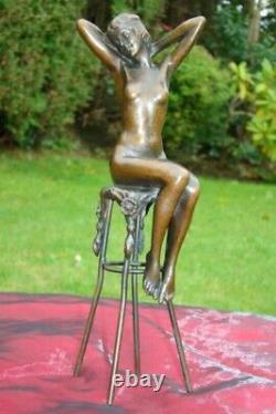 Demoiselle Statue Naked Sexy Style Art Deco Art Nouveau Bronze Massive Sign