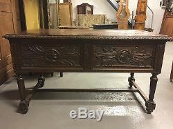 Desk Flat Breton Style Carved Oak 1900