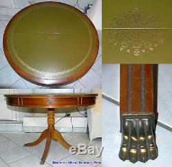 Dining Room Table Round Leather Top, English Style Mahogany Extendable