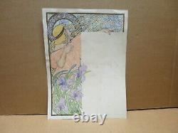 E Gendrot 1899 Rare Women's Watercolor Menu Project Art New Mucha Style