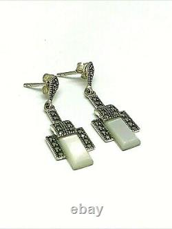 Earrings In Silver Style Old Art Deco Mother-of-pearl And Marcassite