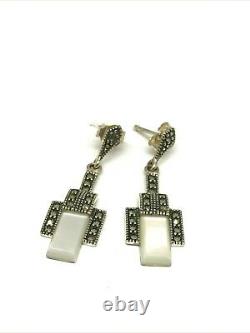 Earrings In Silver Style Old Art Deco Mother-of-pearl And Marcassite