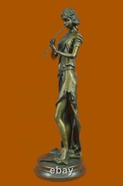 Female Art Nouveau Deco Style Pan Musical Reader Classic Music Bronze Statue