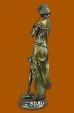 Female Art Nouveau Deco Style Pan Musical Reader Classic Music Bronze Statue