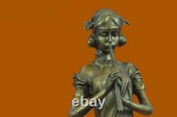 Female Art Nouveau Deco Style Pan Musical Reader Classic Music Bronze Statue