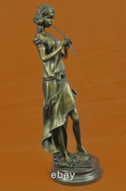 Female Art Nouveau Deco Style Pan Musical Reader Classic Music Bronze Statue