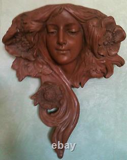 Female Head Clay Art Nouveau Design Goldscheider A Suspend 40 CM