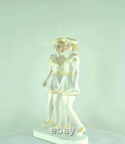 Figurine Statue Sailor Navy Girl Art Deco Style Porcelain Enamel