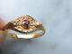 Fine Pink Gold Ring 18 K Ruby Eagle Head 8 Small Art Nouveau Style Diamonds
