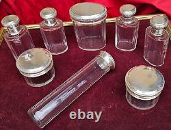 Flacons / Louis XVI Style Crystal & Solid Silver Toiletry Set with Minerva