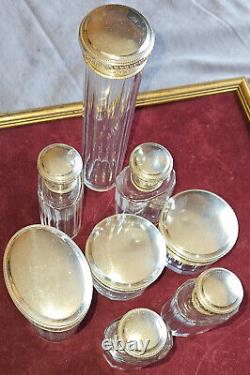 Flacons / Louis XVI Style Crystal & Solid Silver Toiletry Set with Minerva