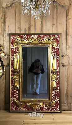 Former Mirror In Golden Wood With Velvet Genoa Italian Baroque Style