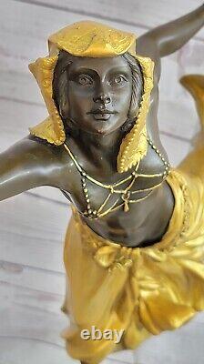 'French Style Art Nouveau Large Bronze Statue After Colinet Gypsy Girl Warm'