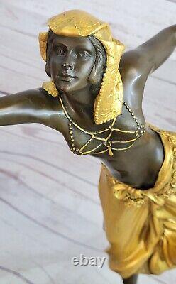 'French Style Art Nouveau Large Bronze Statue After Colinet Gypsy Girl Warm'