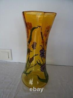 Glass vase decorated with enamel, signed in Art Nouveau style, 30 cm