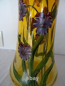 Glass vase decorated with enamel, signed in Art Nouveau style, 30 cm