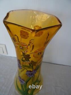 Glass vase decorated with enamel, signed in Art Nouveau style, 30 cm