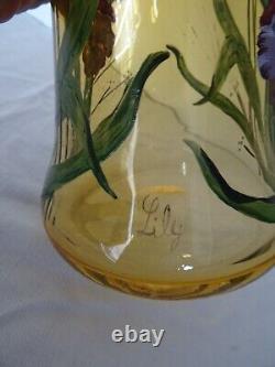 Glass vase decorated with enamel, signed in Art Nouveau style, 30 cm