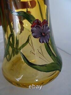 Glass vase decorated with enamel, signed in Art Nouveau style, 30 cm