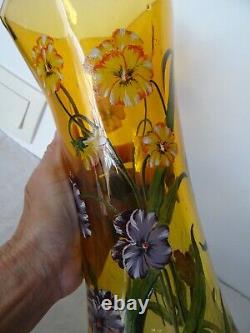 Glass vase decorated with enamel, signed in Art Nouveau style, 30 cm