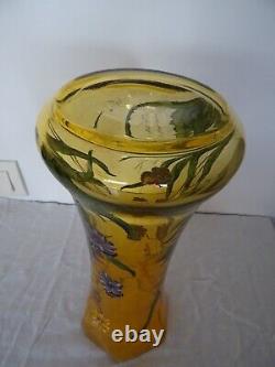 Glass vase decorated with enamel, signed in Art Nouveau style, 30 cm