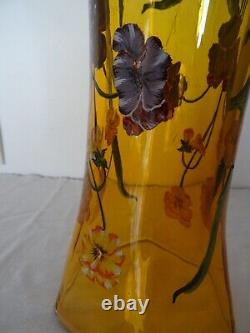 Glass vase decorated with enamel, signed in Art Nouveau style, 30 cm