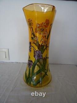 Glass vase decorated with enamel, signed in Art Nouveau style, 30 cm