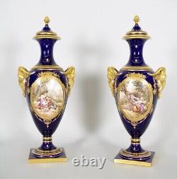 Gustave Asch pair of porcelain vases in Sèvres style