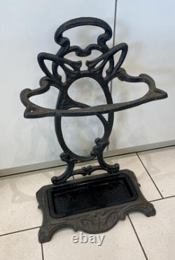 Hector Guimard Style Art Nouveau Cast Iron Umbrella Stand with Painted Background