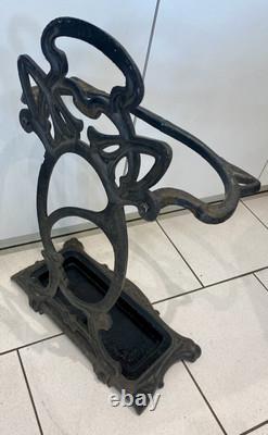 Hector Guimard Style Art Nouveau Cast Iron Umbrella Stand with Painted Background