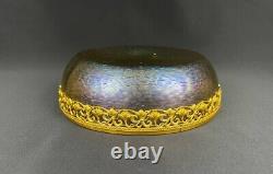 Iridescent glass Art Nouveau vase, gold metal frame. LOETZ KRALIK