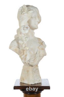 Italian Art Nouveau Style Fabulous Alabaster Bust Of A Girl C. 1890s