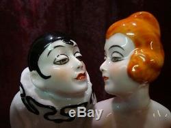 Lamp Figurine Clown Pierrot Pierrette Harlequin Art Deco Style Art Nouveau