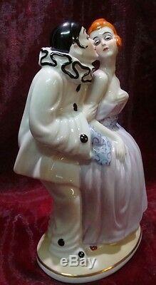 Lamp Figurine Clown Pierrot Pierrette Harlequin Art Deco Style Art Nouveau