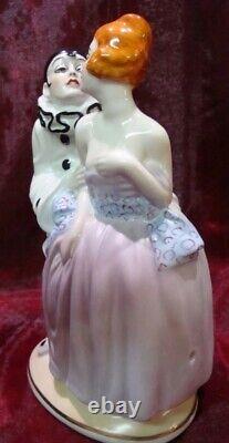Lamp Figurine Statue Clown Pierrot Pierrette Arlequin Style Art Deco Style Art