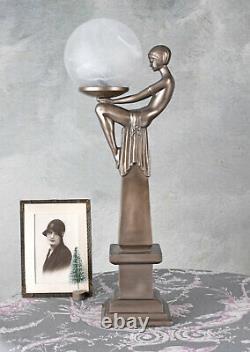 ART DECO WOMAN ILLUMINATED SCULPTURE Maiden Female Lady Statue Lamp Art Mom Dad