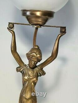 Lamp Statue Bronze Woman Or Brass Style Art Nouveau