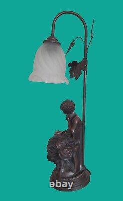 Lamp with Art Nouveau Style Woman Reading Lampshade