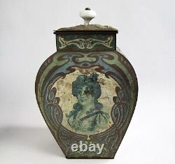 Large Art Nouveau Tin Box 1900 Era Woman Mucha Style