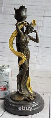 Large Bronze Candleholder Sculpture Statue in Art Nouveau Style Decor