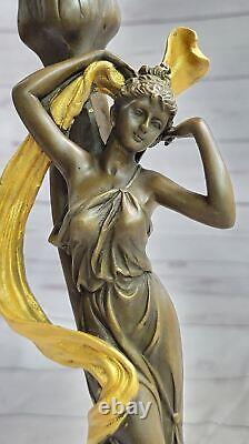 Large Bronze Candleholder Sculpture Statue in Art Nouveau Style Decor