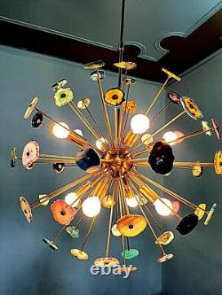 Large Italian Brass Chandelier Mid-century Style With Light In