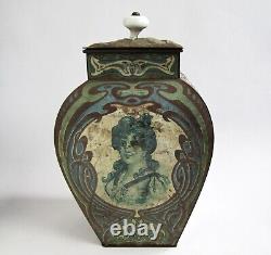 Large Tin Box Art Nouveau Period 1900 Woman Mucha Style