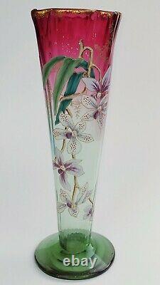 Large Vase Enamelled Art Nouveau, Orchid Decor, In Legras Style